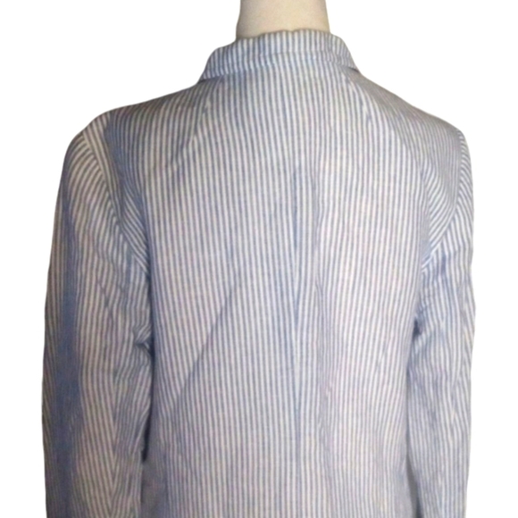 Talbots Blue White Breton Stripe Linen Cotton Blend Single Button Blazer Size 12 - Picture 5 of 8